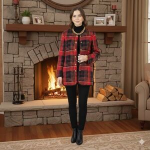 Liz Claborne Vintage Chic Women's Red Plaid Blazer
